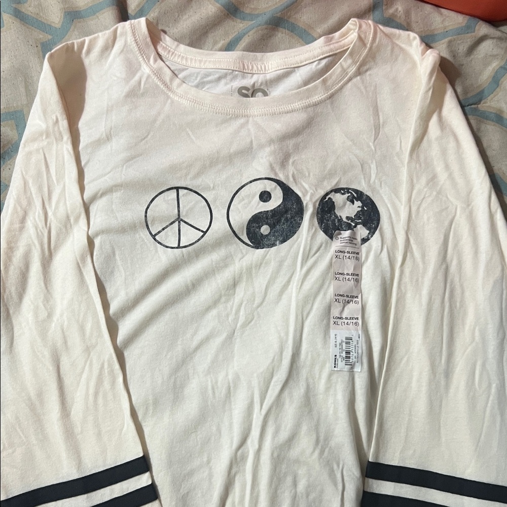SO White Long Sleeve Kids Tee with Peace Symbols